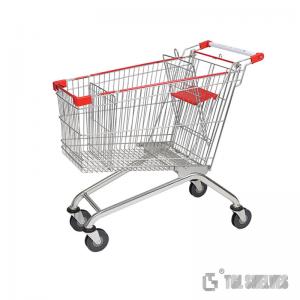 Quality 4 Wheels Steel Shopping Cart Trolley 100L for Supermarket Chrome Surface wholesale