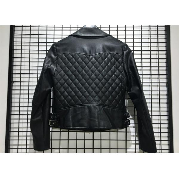 Pleather Biker Zip Through Placket Ladies PU Jacket , Black PU Coat For Winter