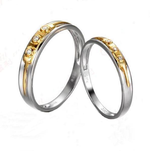 18K White Gold Yellow Gold Diamonds Wedding Couple Ring (GDR010)
