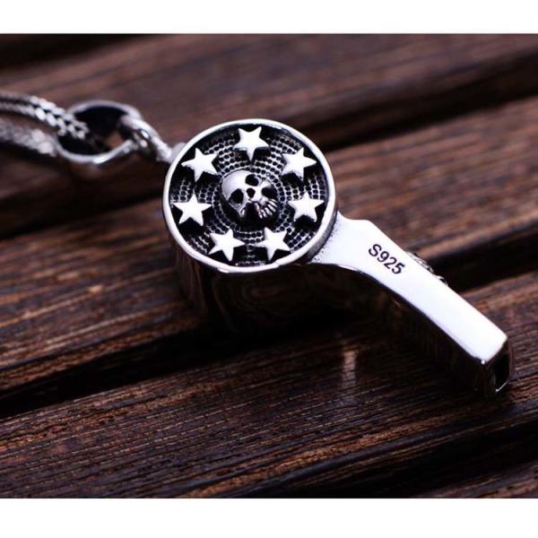 Vintage Thailand Sterling Silver Necklace with Skull Whistle Style(047962W)