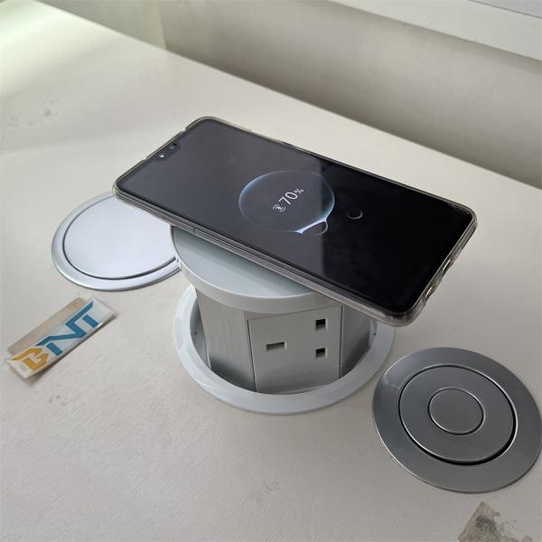 USB A+C Fast Charging Wireless Charger 3 Power Outlets Pop-Up Desktop Kitchen Socket UK Plug Standards Tabletop