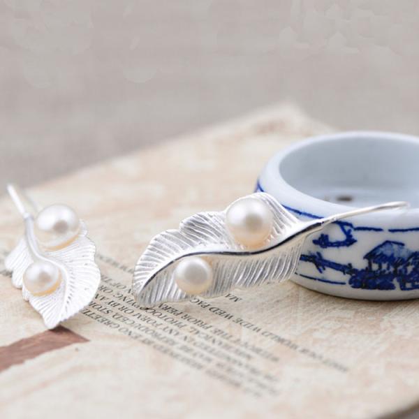 terling Silver Pearl Vintage Feather Dangle Earring (051023W)