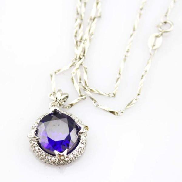 Women Jewelry 12mm Round Amethyst Cubic Zircon Charm Pendant Necklace (P17)
