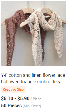 Y-Z Cotton and Linen Flower Lace Hollowed Triangle Embroidery Knitting Elegant Womens Scarf Shawl