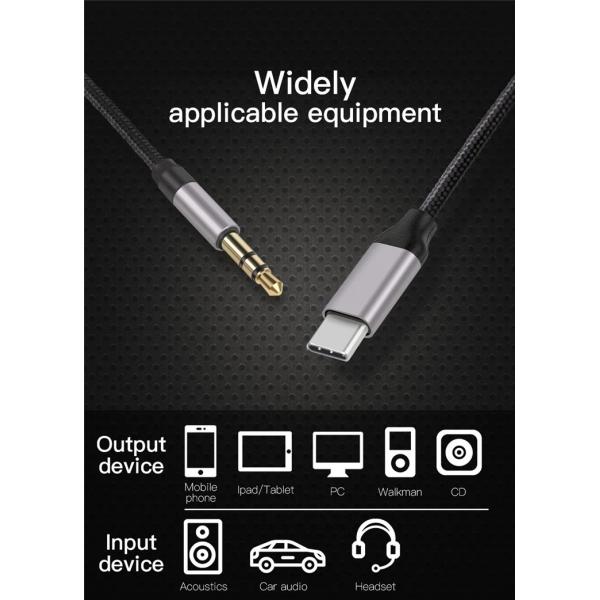 24g 100cm USB Charger Cable Type C to 3.5mm Audio Aux Jack Cable