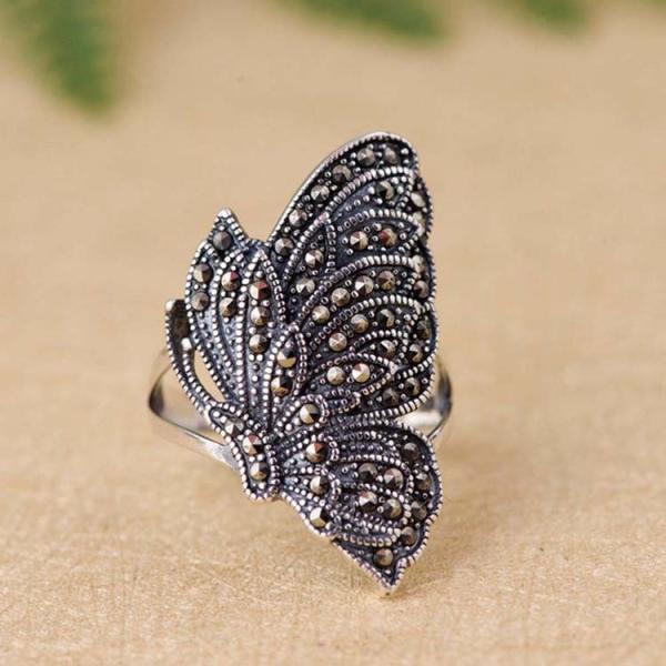 Women Vintage Butterfly Thai 925 Silver Marcastie Ring(MKS20213)