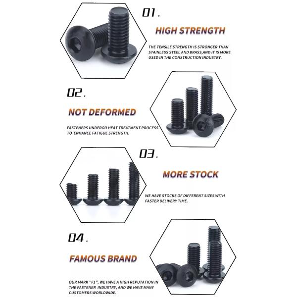 ISO Standard Pan Head 1/4-20*1/2 inch Grade 12.9 Black Hexagon Socket Screw with Full Thread and Hexagon Drive