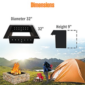 Heavy Duty Steel Square Fire Pit Insert Ring Liner 24" Inside 32" Outside Diameter for Outdoor Wood Burning Fireplace Camping