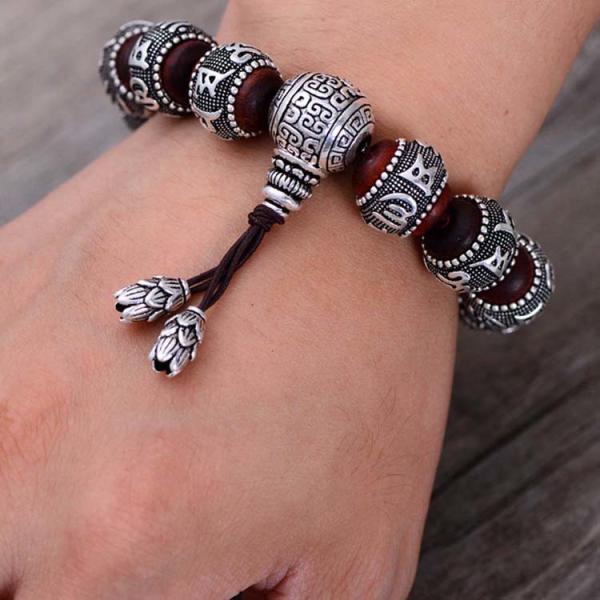 Women and Men Sterling Silver Wrap Sandalwood Bead Strand Bracelet Couples Jewelry(B20180102)