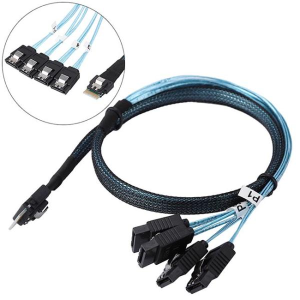 12Gbps Mini Sas 38p SFF 8654 To 4 SATA Extension Cable