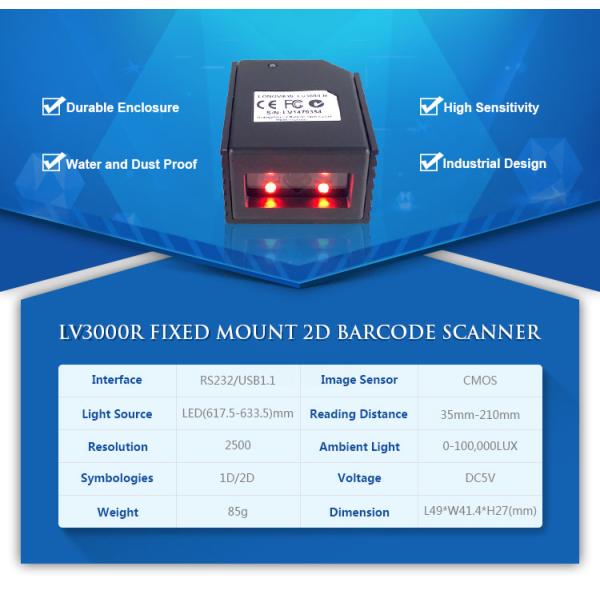 Kiosk 2D Barcode Engine RS232 Interface Fixed 60 FPS CMOS Acquisition