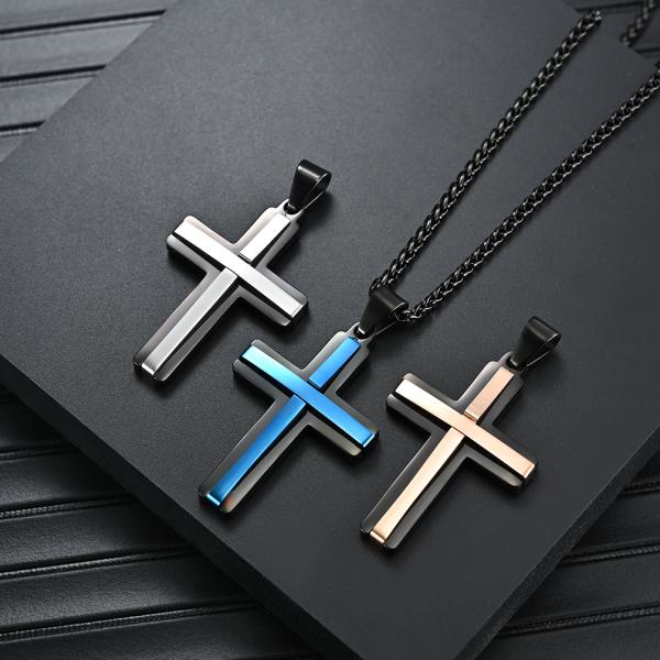 Gold Lord's Prayer Pendant Cross Necklace in Stainless Steel in 3 Colors for Men and Women