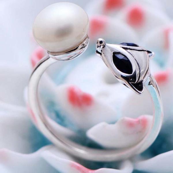 Fox Style Retro Vintage Silver Pearl Ring (057559)