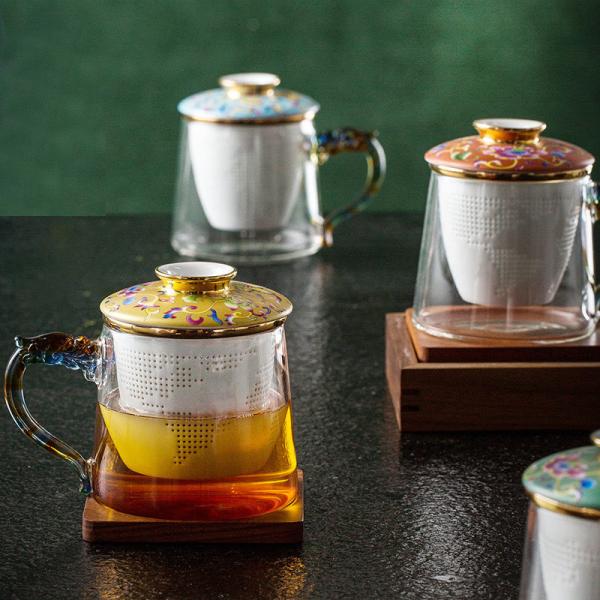 Cadmium Free 450ml Clear Ceramic Filter Glass Tea Cup