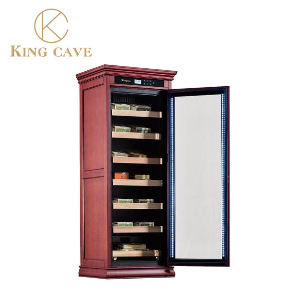 Freestanding LED Lighting Wooden Frame Glass Door Modern Cigar Cabinet