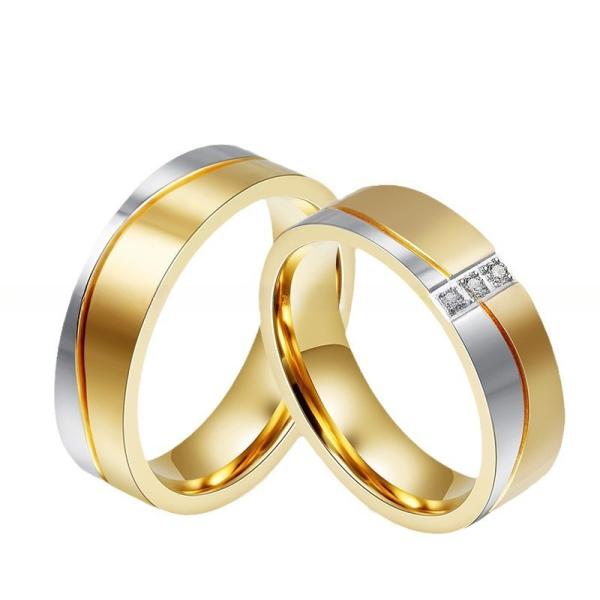 Engagement Wedding Rings Set 18K Gold Plated CZ Geometric Shape In Stainless Steel
