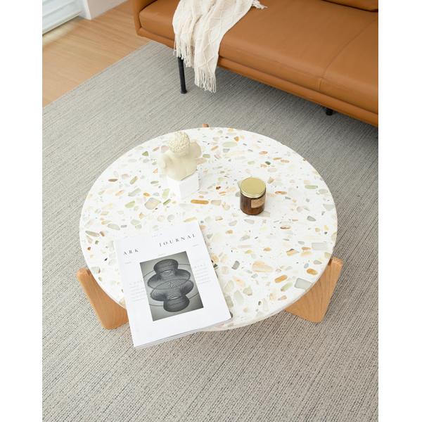 30in Marble Top Wood Base Coffee Table Patterned Marble Wooden Base