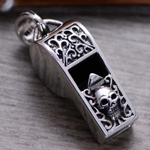Women Men Necklace Sterling Silver Skeleton Whistle Charm Pendant Wheat Chain (N808061)
