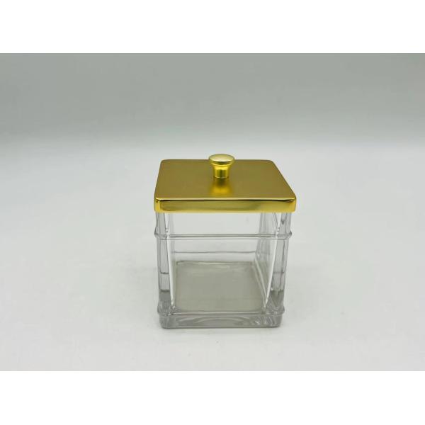 Clear Glass Bath Accessories Set Square Shape With Gold Apothecary Head Glass Soap Dispenser Soap Dish For Bathroom