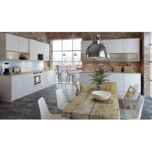 Modern Modular Kitchen Cabinets With Glass Door Upper Cabinet And Light Blue Color Finish