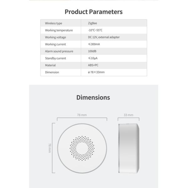 DC 5V Zigbee Siren Home Assistant 2.4GHz Tuya Smart Life Easy Installation