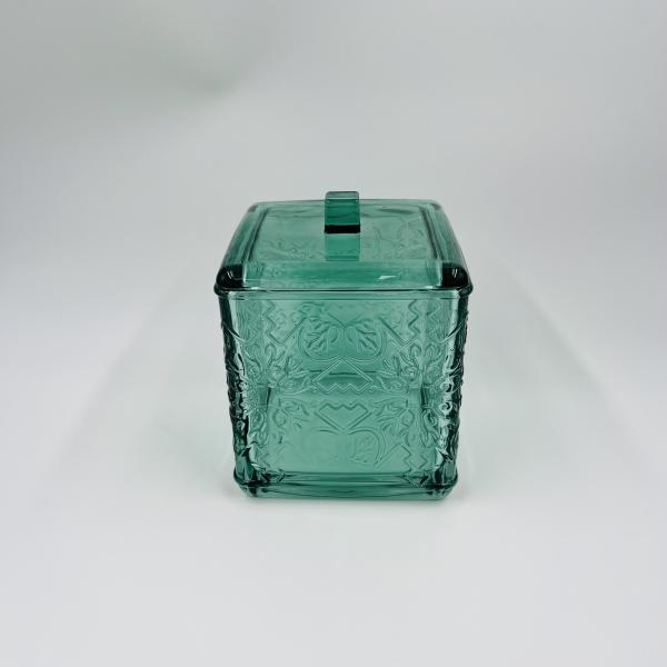 6pcs Glass Bathroom Accessories Set Aqua With Vintage Floral Debossed