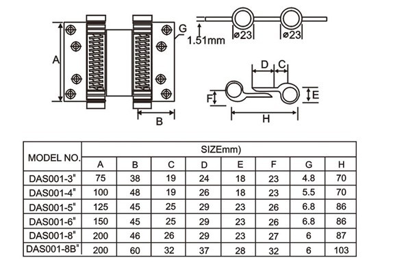 Satin Stainless Steel Square Door Hinges Double Action Spring Door Hinge