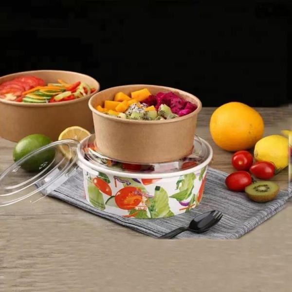 Degradable Environmental Food Grade Custom Printed Disposable Kraft Paper Bowl Salad Paper Bowl