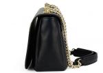 Trendy Women Small Black Clutch Bag , Metal Chain Black Leather Clutch