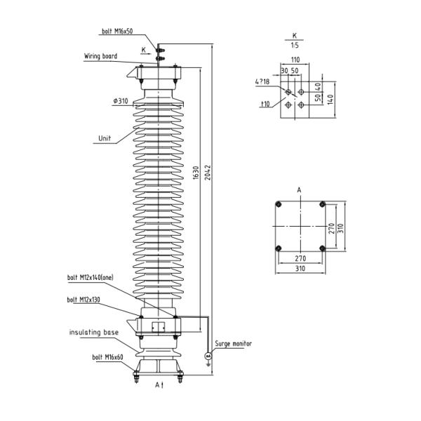 IEC60099-4:2014 Standard 110kV 132kV 145kV MOA Lightning Surge Arrester