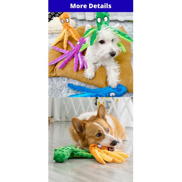 Octopus No Stuffing Crinkle Plush Dog Toys Dog Squeaky Toys Interactive Chew Toys