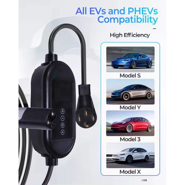 16A 3.7kW 1 Phase EV Charger with Cable Waterproof for Electric Vehicles White/Black Box Type LCD Indicator Light