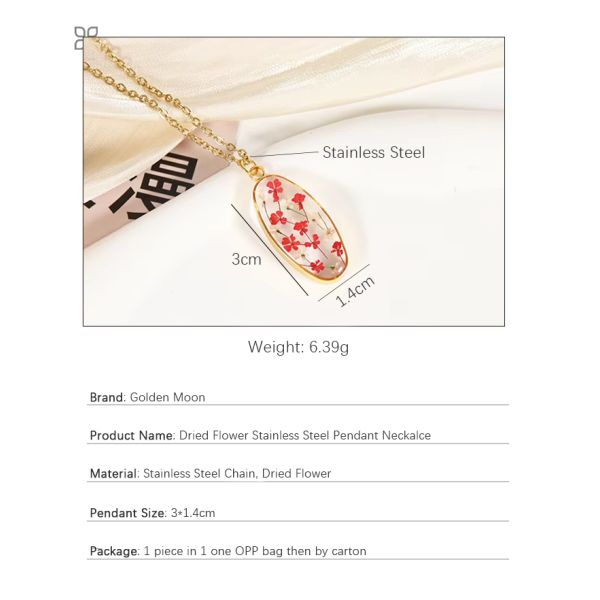 Lovers Couple 18k Gold Stainless Steel Chain Flower Epoxy Resin Pendant For Women