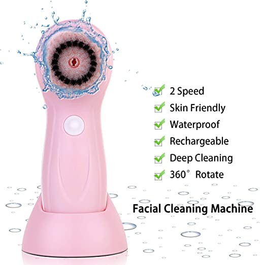 Facial Cleansing Brush,USB Rechargeable Facial Brush,Electric Rotating Face Scrubbing, 3 in 1 Brush Heads