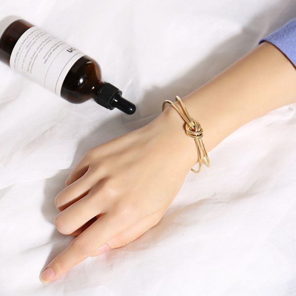 Geometric Gold Cuff Bangle Bracelet Thin 18K Gold Plated Handmade For Women