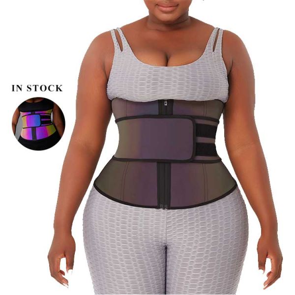 Plus Size Waist Trainer Reflective Latex Double Belt Slimming Belts with Steel Bone