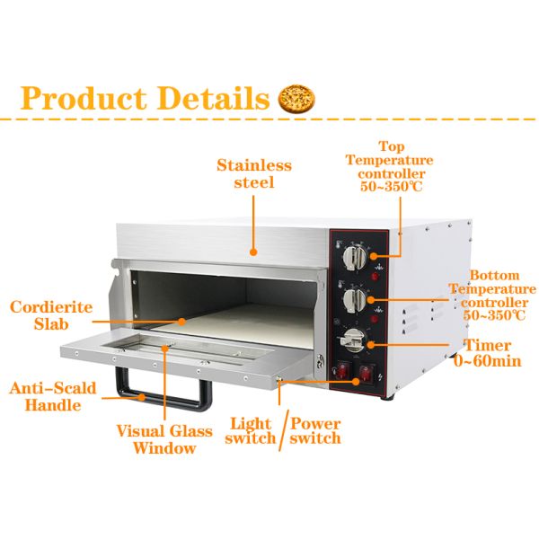 Electric Baking Bread Pizza Cake Cooking Oven with Pizza Stone and Timer 585x480x300mm