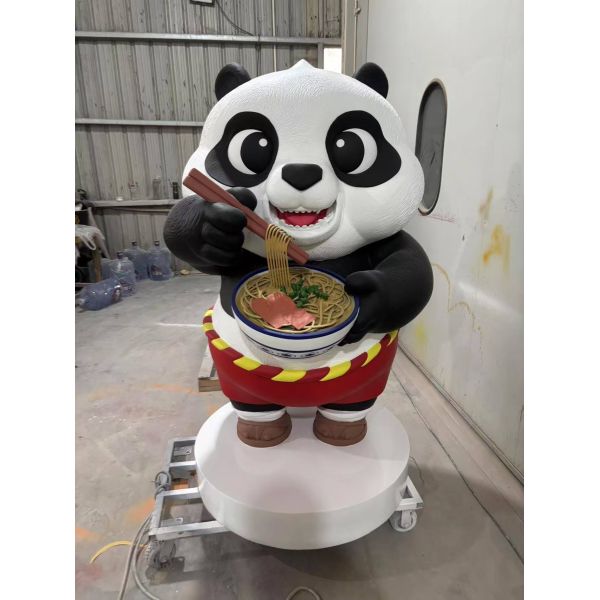 Panda Doll Sculpture for Noodle Shops, F&B Stores, Milk Tea & Coffee Shops - IP Check-in Decor & Welcome Ornament for Entrance