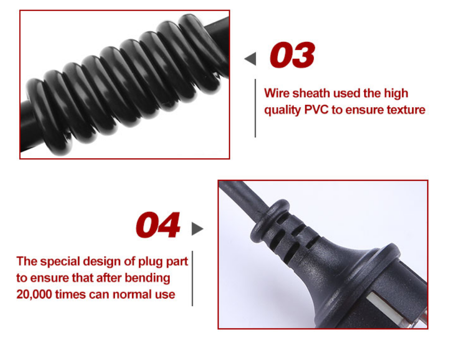 XianD supply tv 2 Pin eu Plug Electric Supply KC approved 360 extension hair dyre cord wire electric high power cable