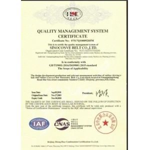 Ningbo Sinoconve Belt Co., Ltd. Certifications