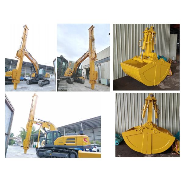 Excavator Telescopic Arm With Clamshell Bucket For Digging Foundation