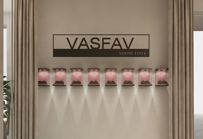 Wall Mounted Jewelry Showcase Display With LED Light Irregular Golden Jewelry Display Cases