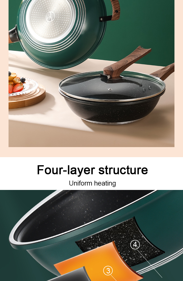 Multi Color Kitchen Cooking Cookware Aluminum Non Stick Wok