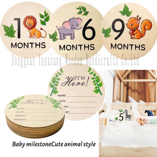 Wooden Baby Monthly Milestone Cards Animal Milestone Cards Wooden Announcement Signs Welcome Newborn