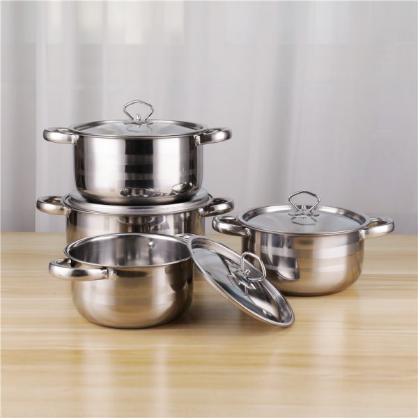 8pcs Quality Stainless Steel 410 Soup Pot 20cm 24cm Restaurants Cookware Cooking Set