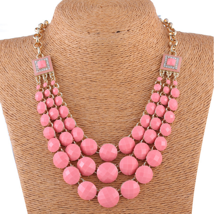 Popular new three multicolored geometric resin diamond necklace