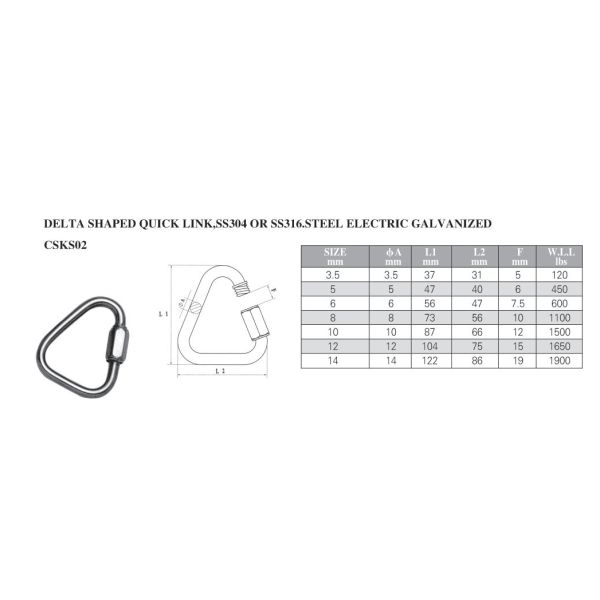 Polished Stainless Steel Delta Shaped Quick Link SS304 SS316 for Various Applications
