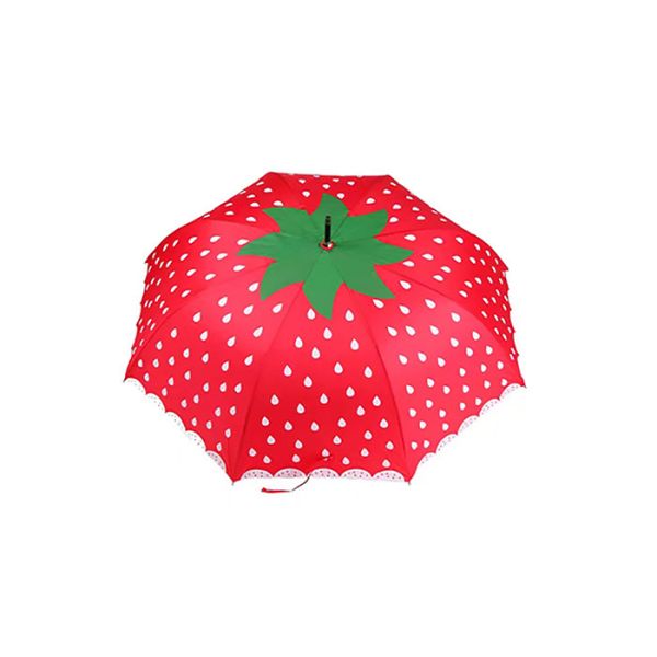 23 Inch Lovely Solid Stick Umbrella Strawberry Printing Portable For Children