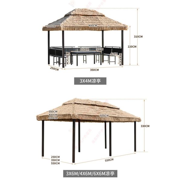 Gazebo Outdoor Courtyard Pavilion Aluminum Alloy Garden Cabana Thatched Roof Hut Sunroom Tea House Rural Yard Homestay Canopy