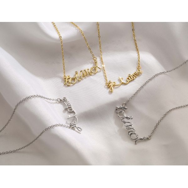 Customized 24K Gold Pendant Necklace Thin Bead Diamond Chain Letter Necklace